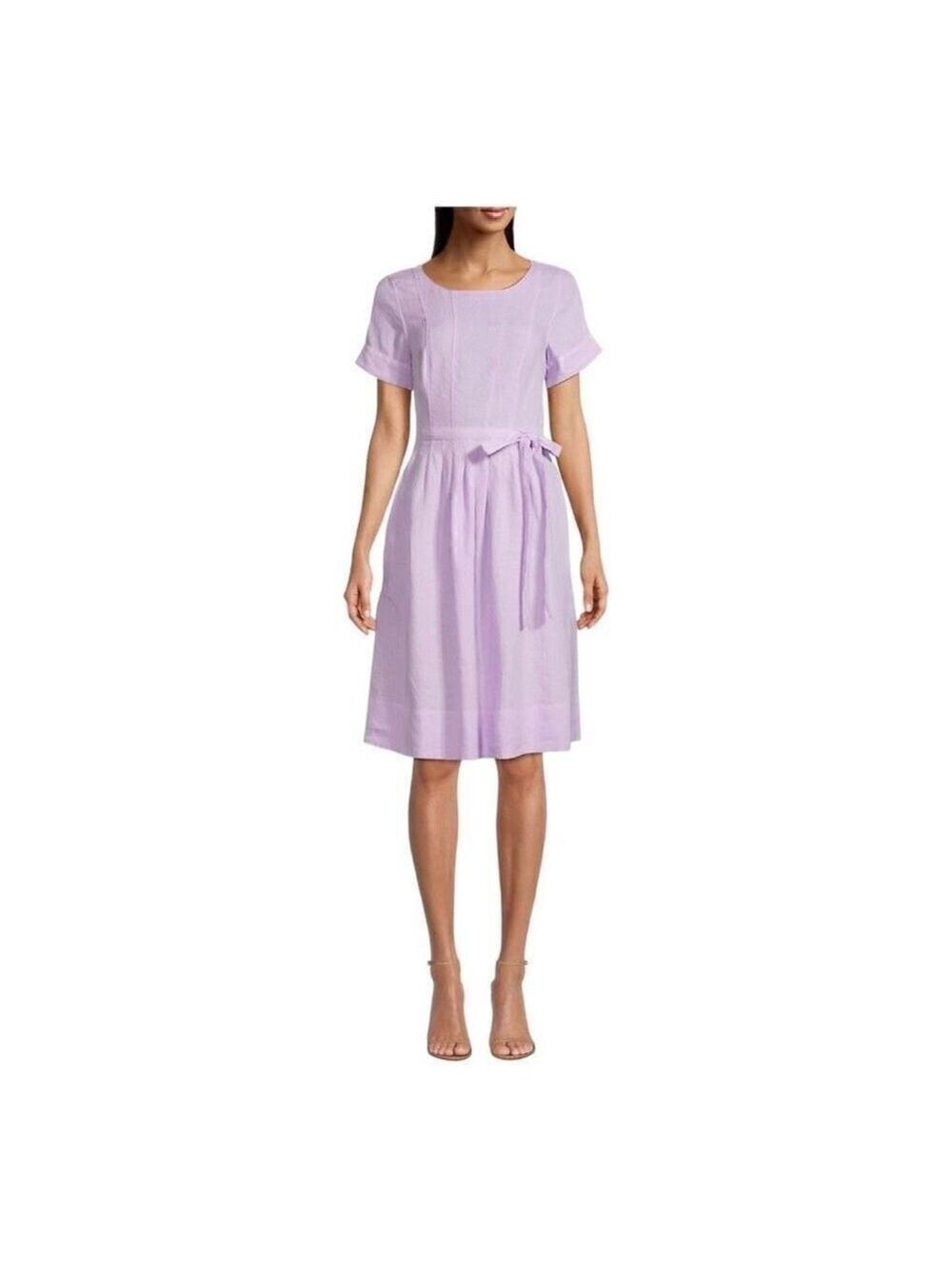 Rosso35 Purple Short Sleeved Linen Dress Size 4 (40)